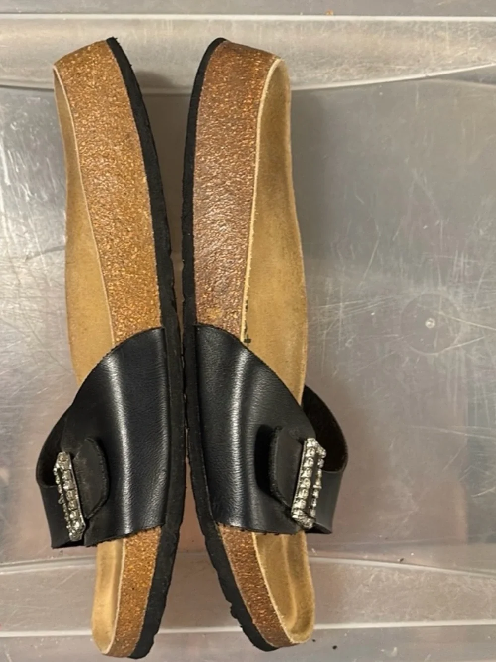 Preloved Birkenstock Betula Black Leather w Rhinestone Sandals 39